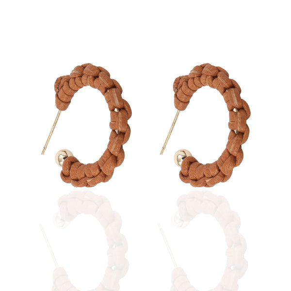 Brown PETITE Braided Hoop Earrings