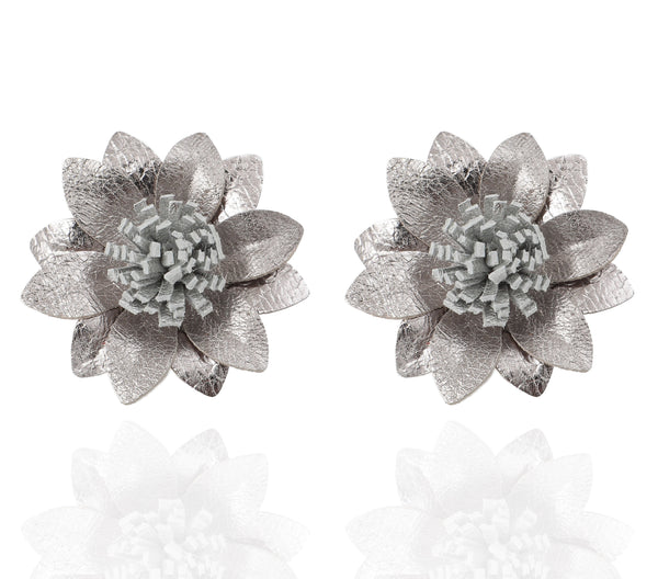 Pewter & Silver Floral Stud Earrings