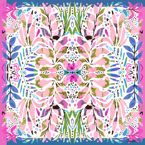 Amina Bandana Scarf designed by Jeanetta Gonzales featuring pink blue and purple floral patterns