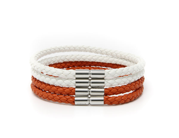 Orange and White Braided Bracelet - set of 4