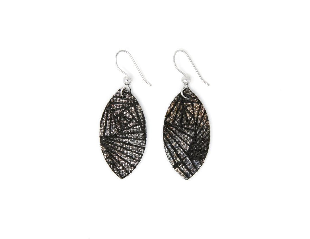 Fanfare Black Leather Earrings