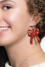 Load image into Gallery viewer, Sparkle in Red Ribbon Earrings
