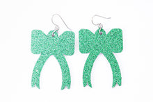 Load image into Gallery viewer, Green Shimmer Ribbon Earrings
