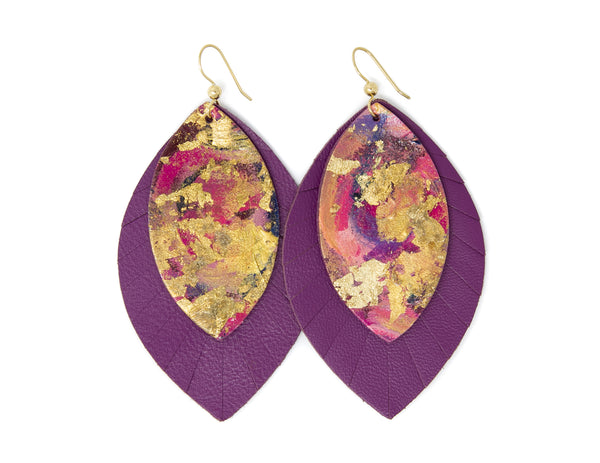 The Margaret Ann with Plum Fringe Layered Earring | Hand-painted by Lauren Wade