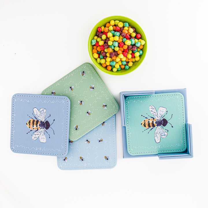 Bee Happy Coasters, Set of 4