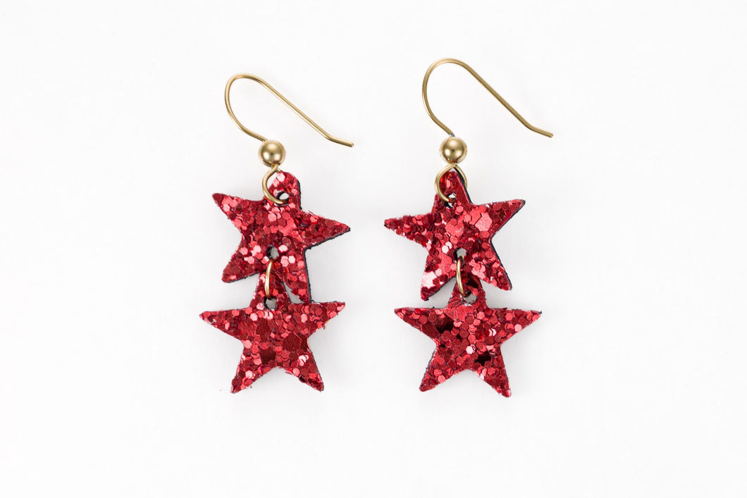 Sparkle in Red Star Earrings