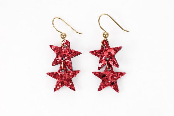 Sparkle in Red Star Earrings