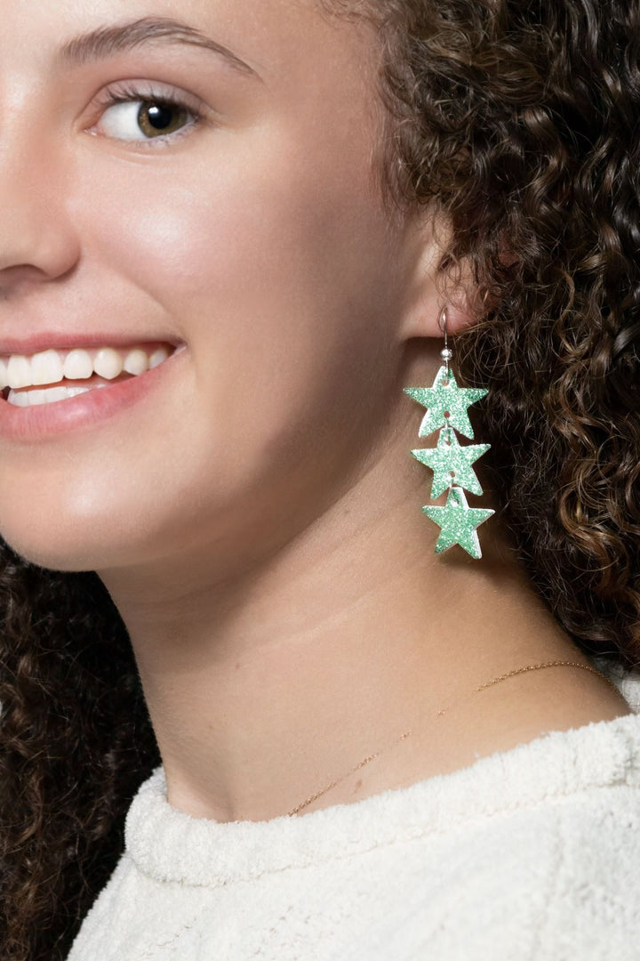 Green Shimmer Star Earrings