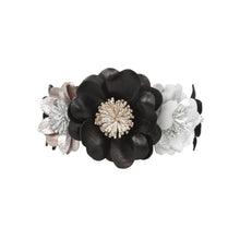 Load image into Gallery viewer, Black, Pewter &amp; Grey Floral Leather Bracelet
