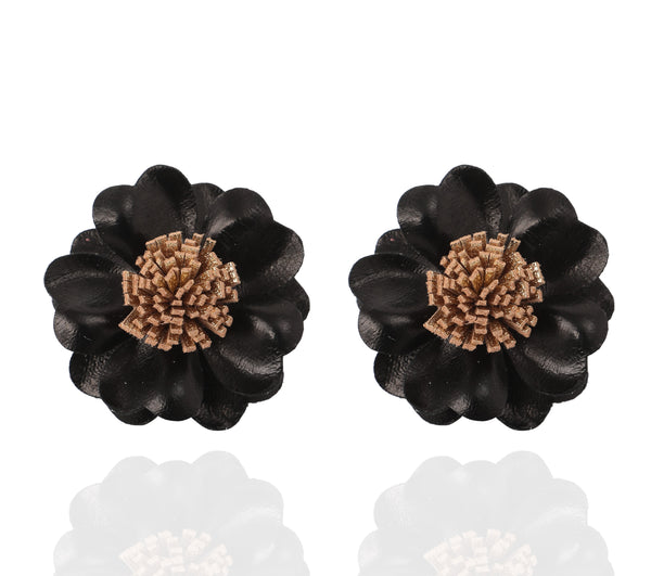 Black & Gold Floral Stud Earrings