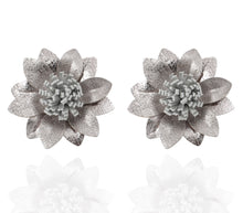 Load image into Gallery viewer, Pewter &amp; Silver Floral Stud Earrings
