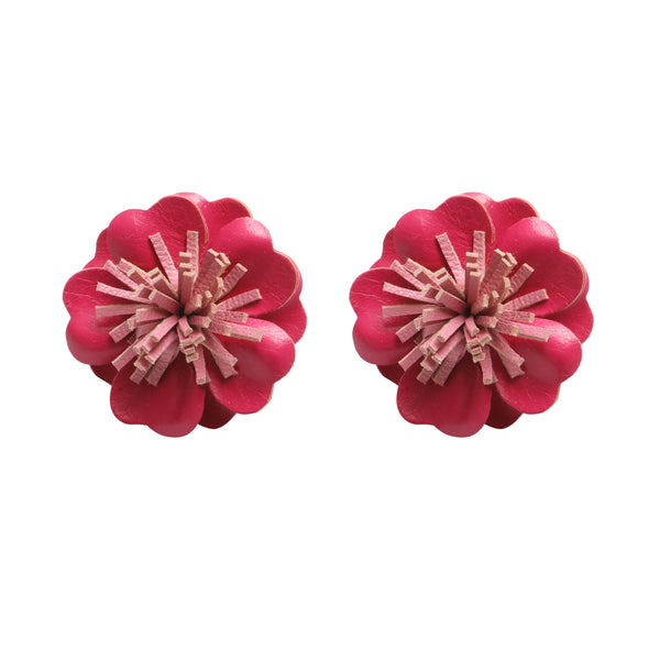 Hot Pink Floral Stud Earrings