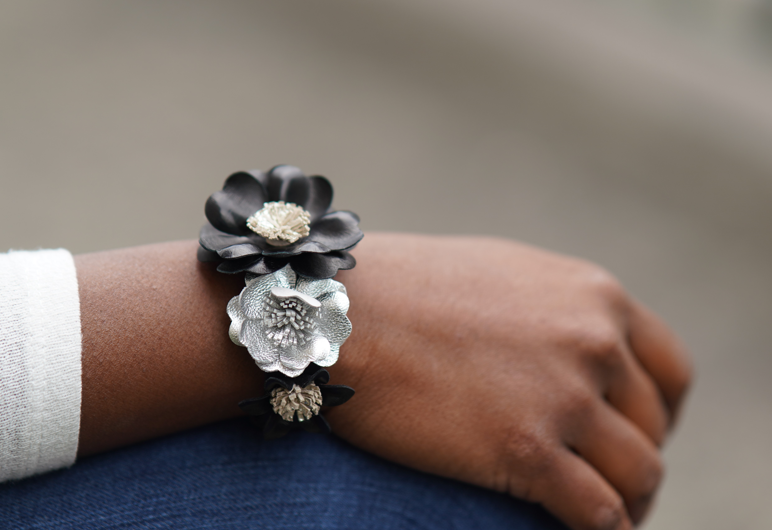 Cream Floral Leather Bracelet