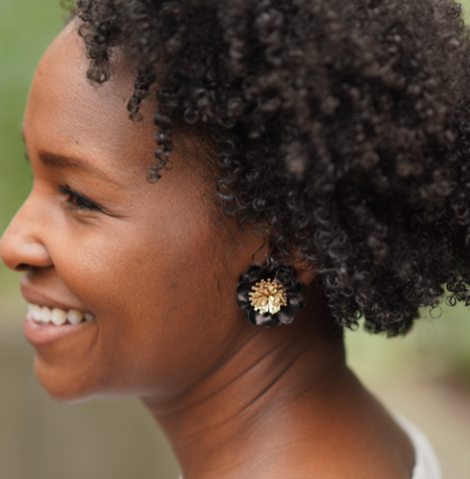 Black & Gold Floral Stud Earrings