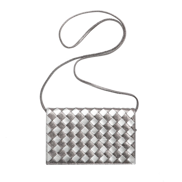 Sibby Crossbody Clutch in Silver and Pewter Leather