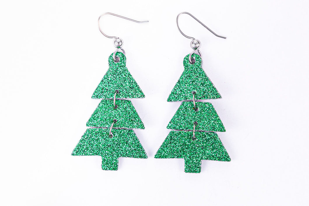 Green Shimmer Christmas Tree Earrings