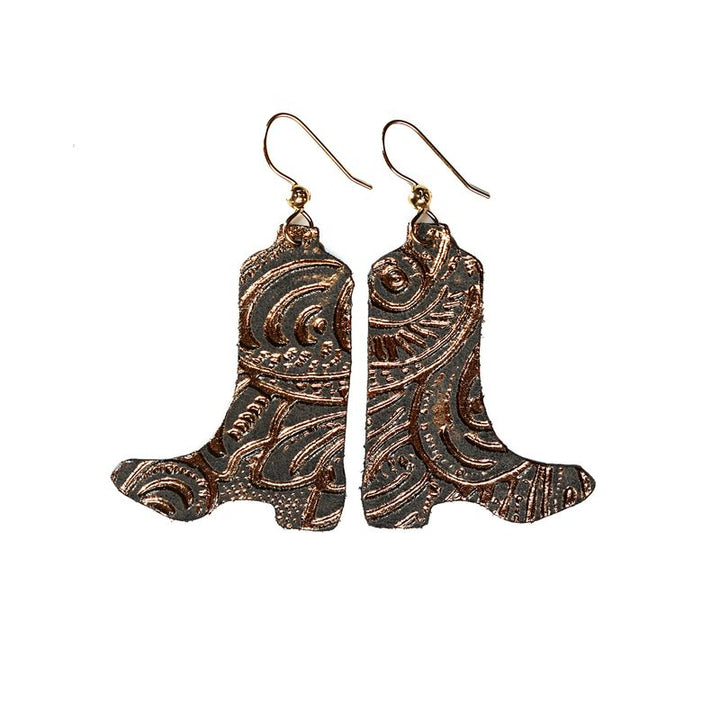 Carved Black + Bronze Boots Earrings