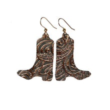 Load image into Gallery viewer, Carved Black + Bronze Boots Earrings
