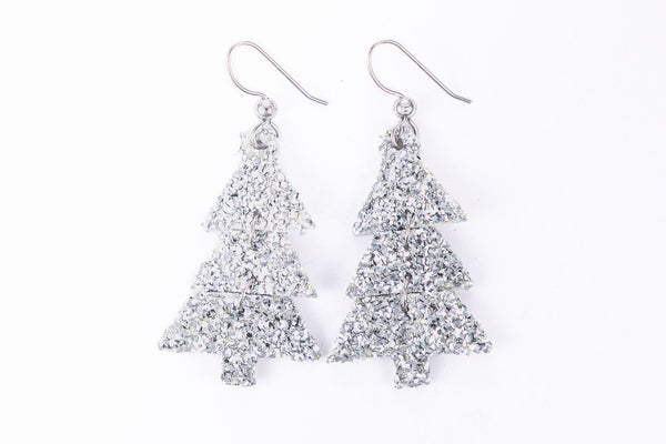 Sparkle in Silver Christmas Tree Earrings