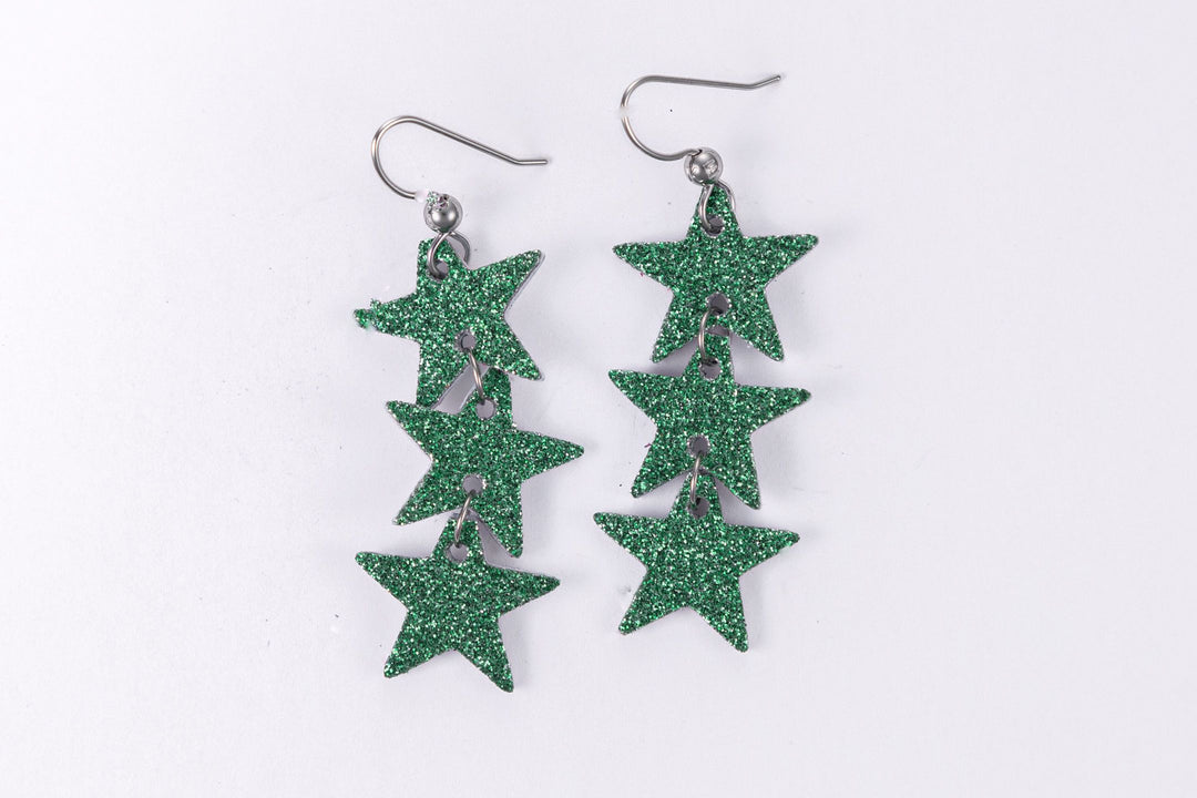 Green Shimmer Star Earrings