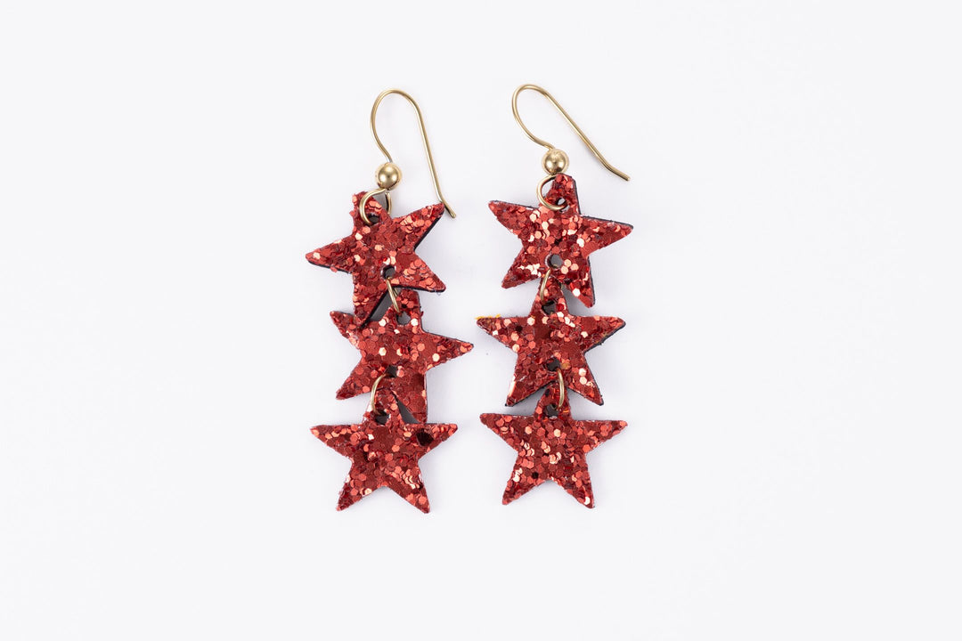 Sparkle in Red Star Earrings