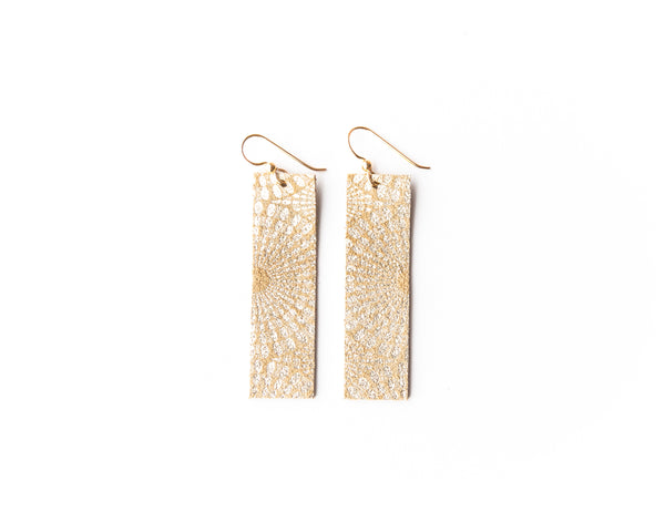 Starburst Gold Four Corners Leather Earrings