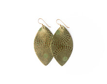 Load image into Gallery viewer, Starburst Green Leather Earrings
