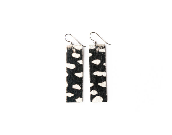 Spotted in White Four Corners Leather Earrings
