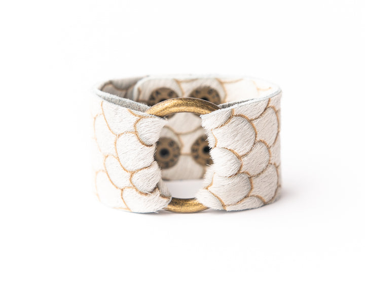 Scalloped in Taupe and Cream Leather Cuff