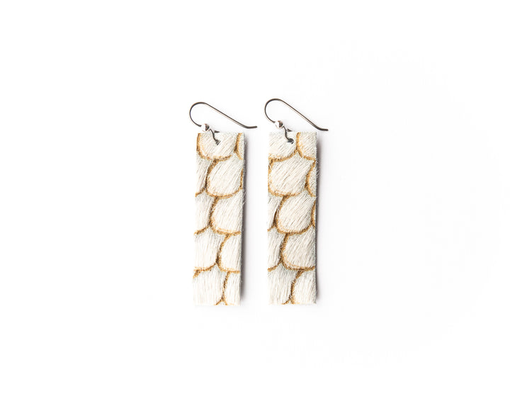 Scalloped in Cream and Taupe Four Corners Leather Earrings