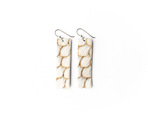 Scalloped in Cream and Taupe Four Corners Leather Earrings