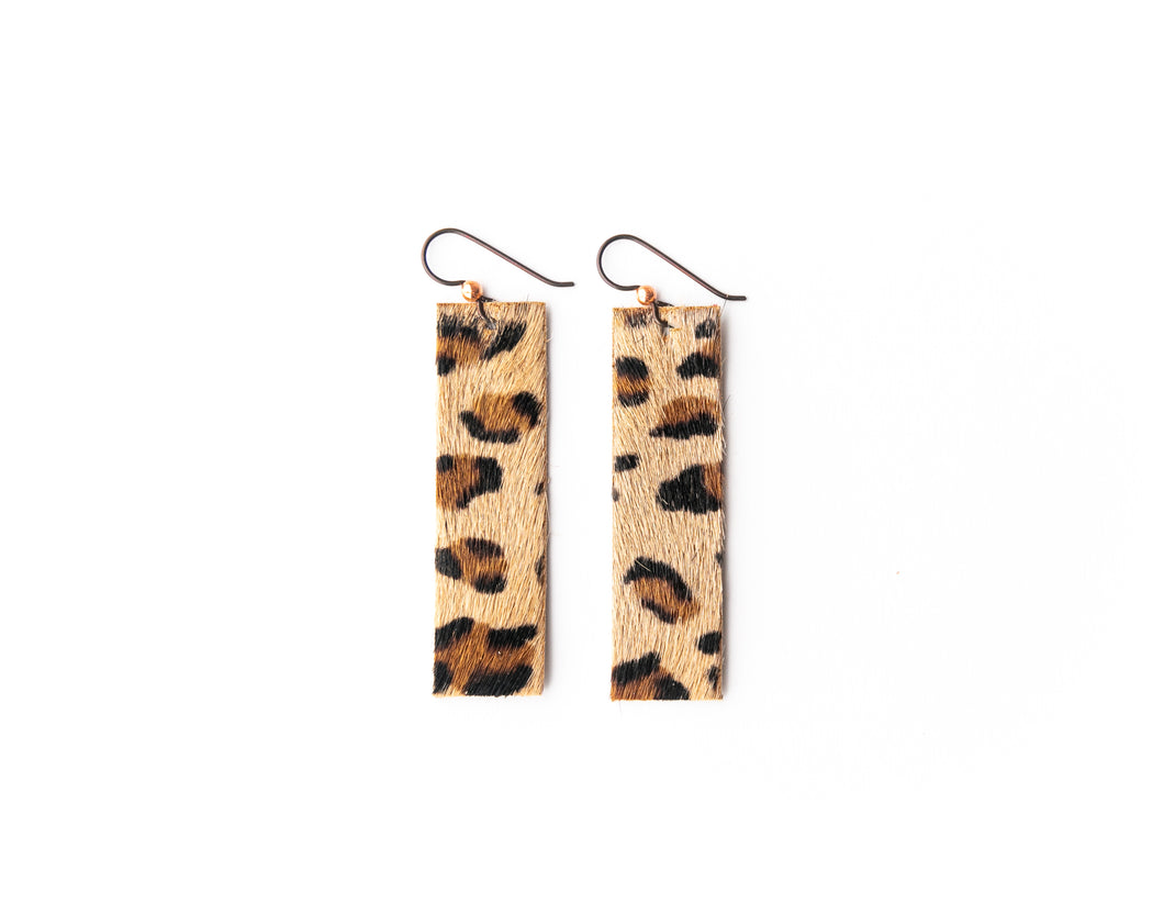 Leopard Four Corners Leather Earrings