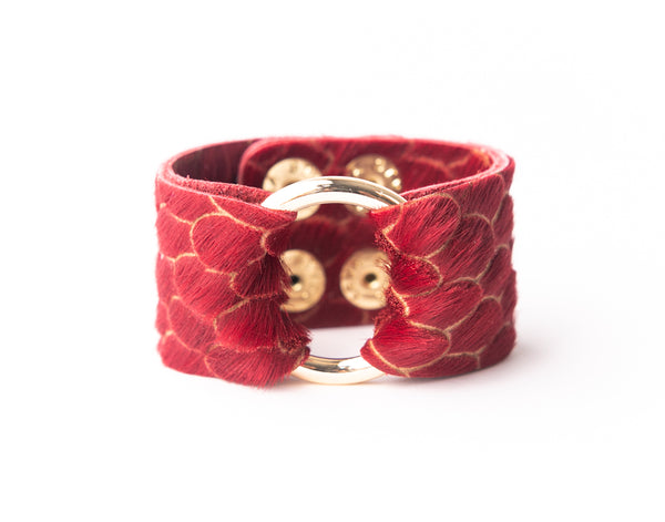 Scalloped in Red Leather Cuff