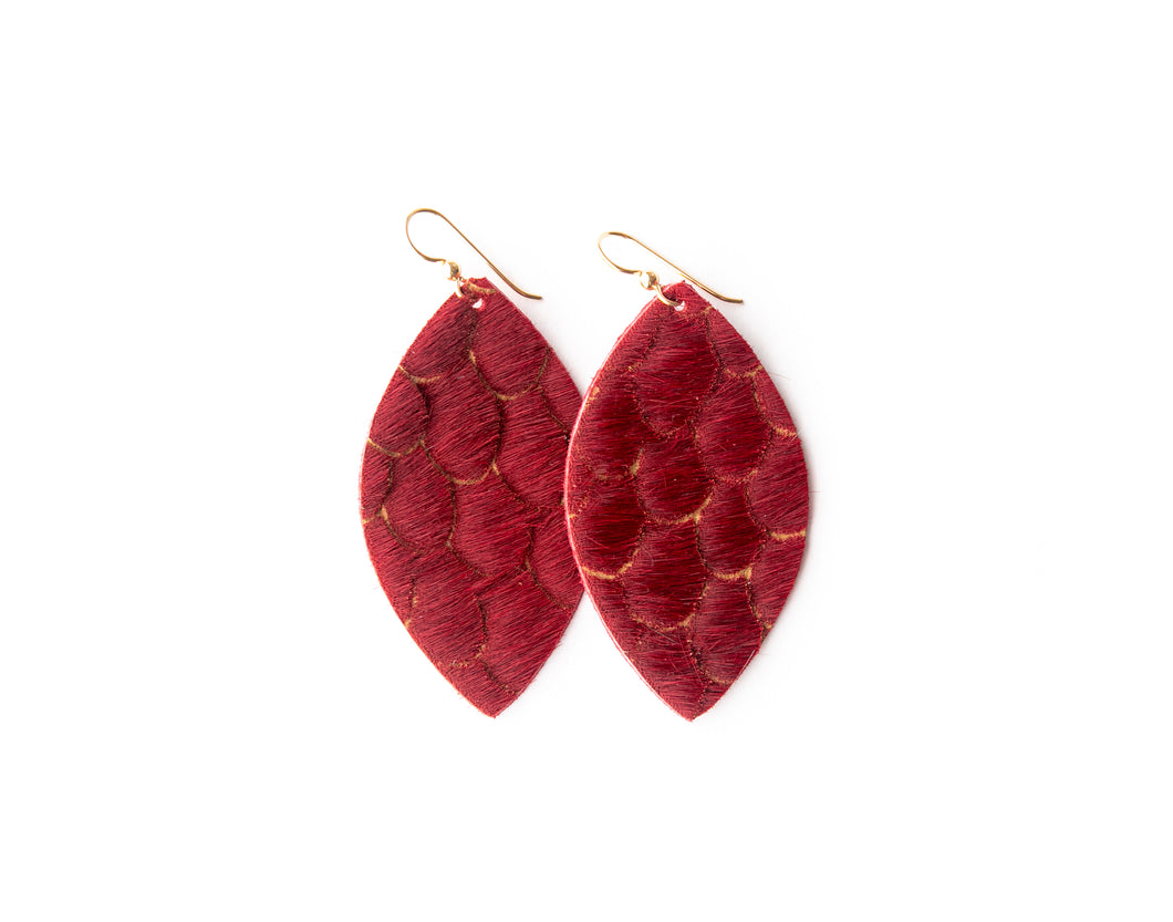 Scalloped in Red Leather Earrings