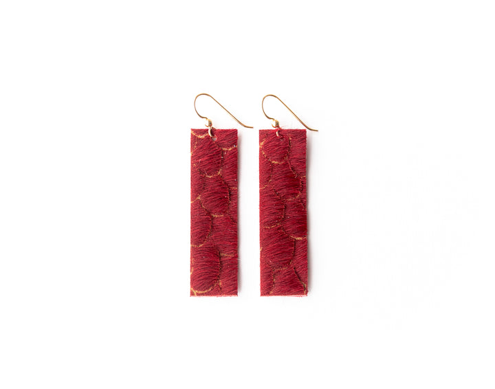 Scalloped in Red Four Corners Leather Earrings