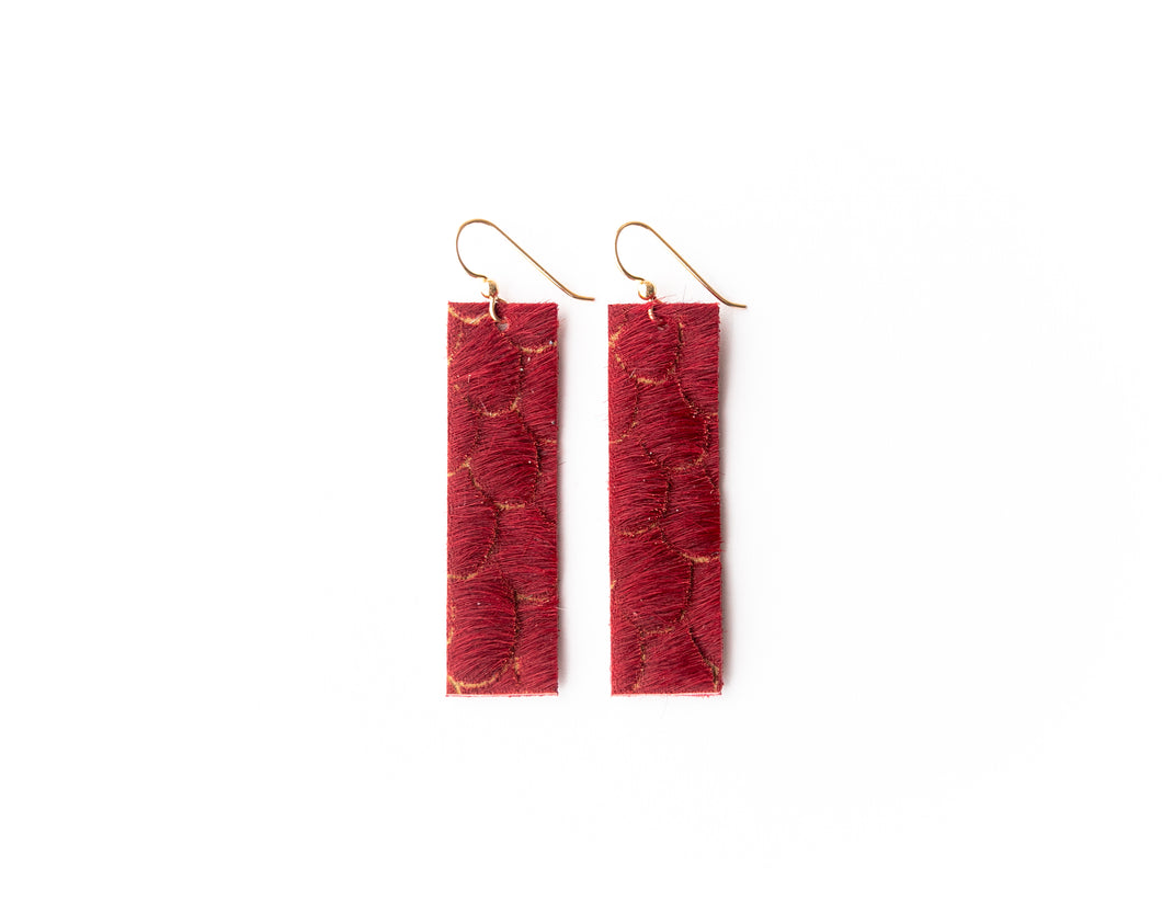 Scalloped in Red Four Corners Leather Earrings