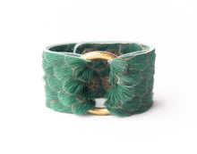 Load image into Gallery viewer, Scalloped in Green Leather Cuff
