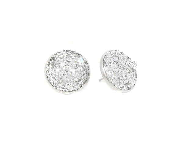 Sparkle in Silver Full Circle Button Earrings