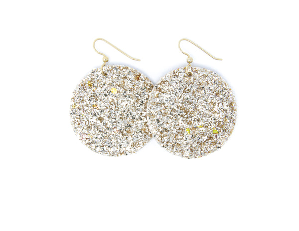 Sparkle in Gold Round Leather Earrings