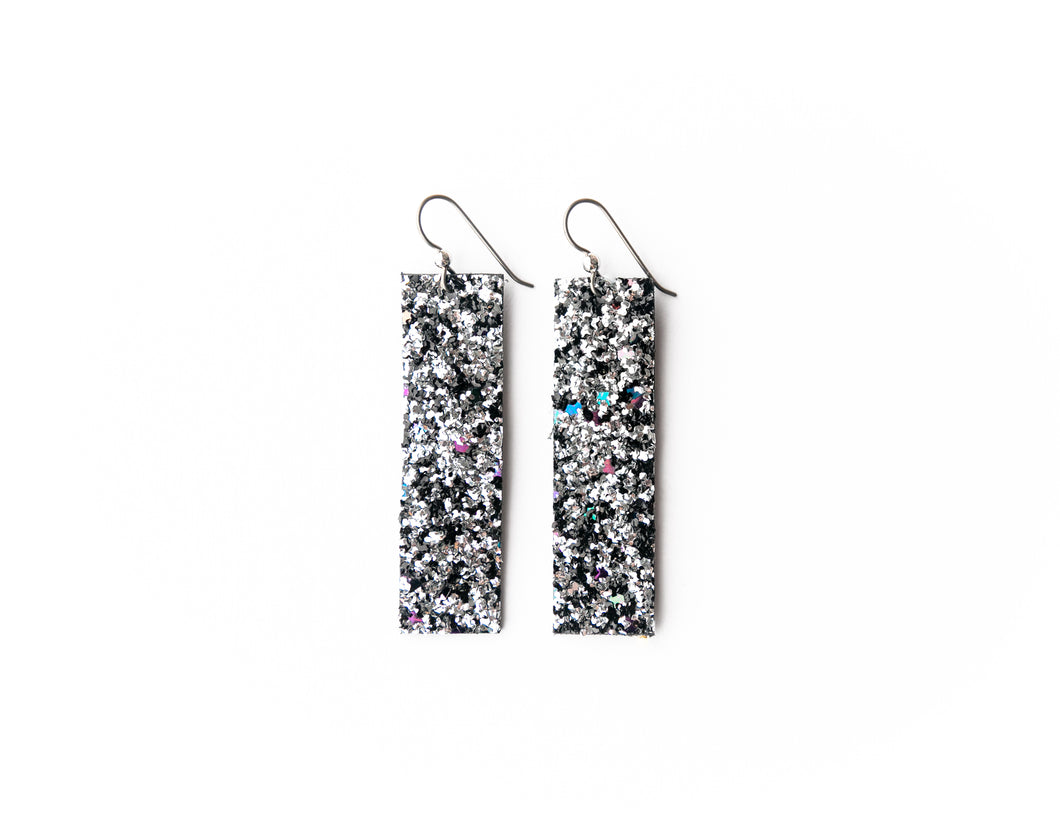 Sparkle in Black and Silver Leather Earrings | LIMITED EDITION