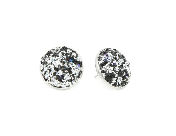 Sparkle in Black Full Circle Button Earrings