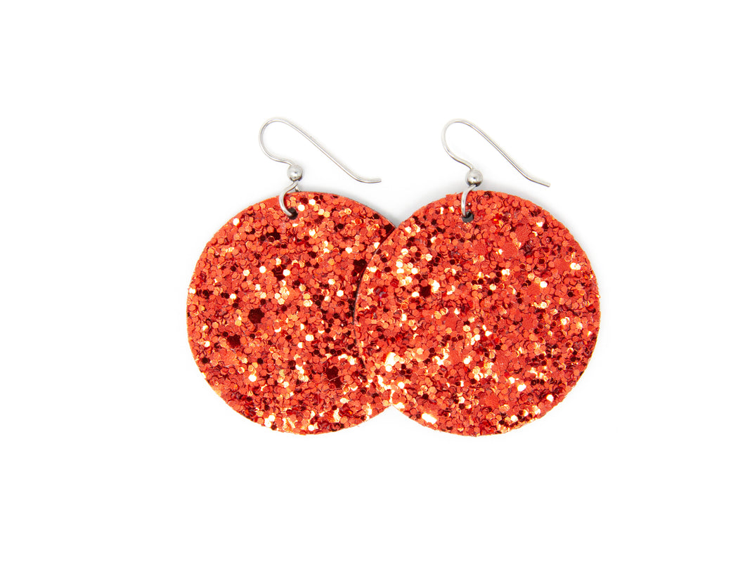 Sparkle in Red Round Leather Earrings