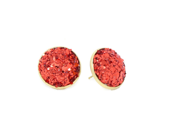 Sparkle in Red Full Circle Button Earrings