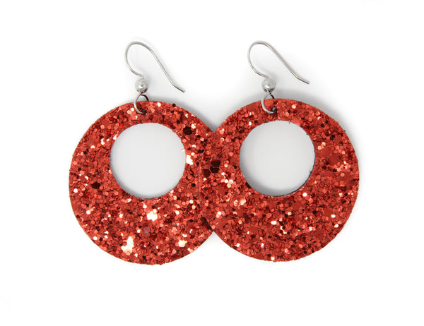 Sparkle in Red Hoop de Hoop Leather Earrings