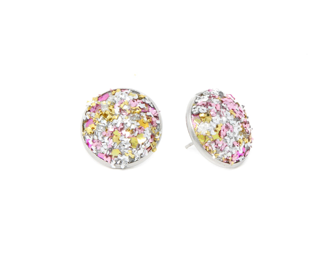 Sparkle in Rose Full Circle Button Earrings