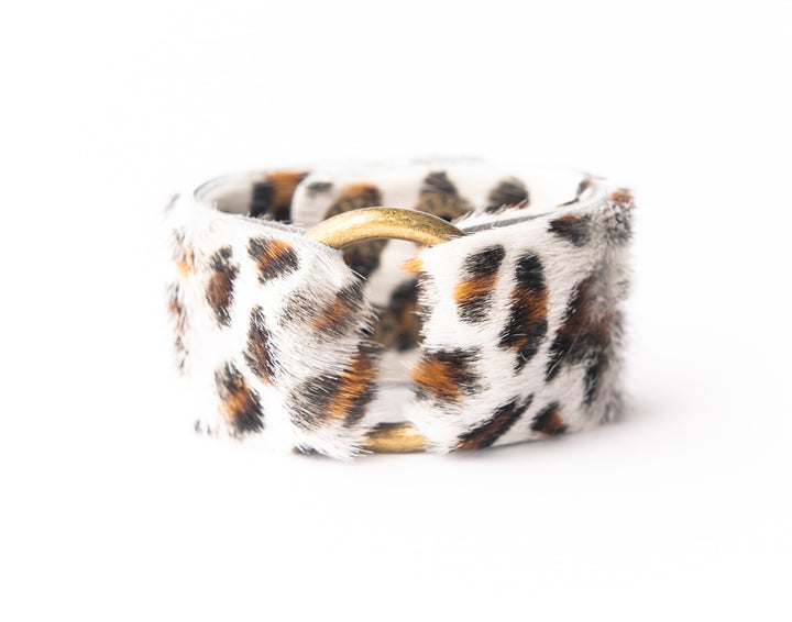 Leopard in White Leather Cuff