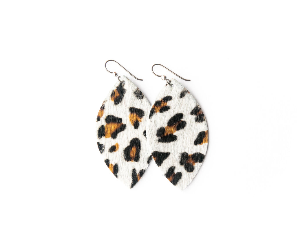 Leopard in White Leather Earrings