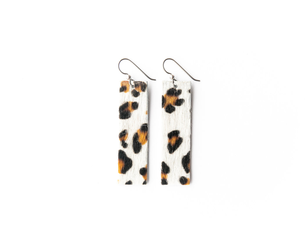 Leopard in White Four Corners Leather Earrings