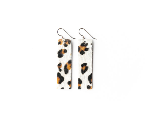 Leopard in White Four Corners Leather Earrings