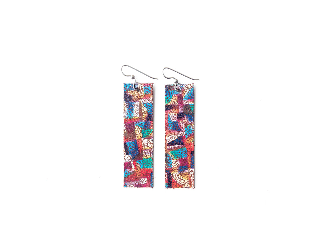 Deco Four Corners Leather Earrings